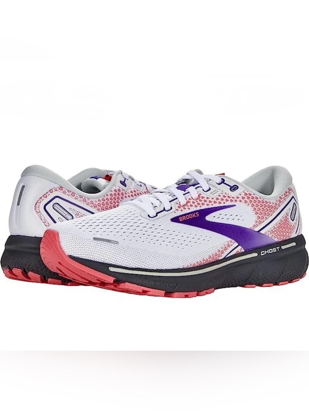 Brooks Purple Coral White Ghost 14 Mesh Patterned Running Sneakers Size 9.5